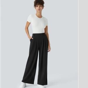 Halara Flex High Waisted Pocket Wide Leg Waffle Work Pants Black Large Petite